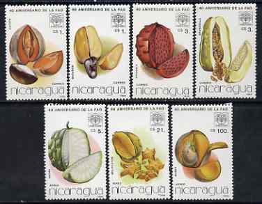 Nicaragua 1986 40th Anniversary of FAO (fruits) perf set of 7 unmounted mint, SG 2774-80, stamps on , stamps on  stamps on food, stamps on  stamps on fruit, stamps on  stamps on 