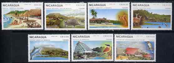 Nicaragua 1989 Tourism perf set of 7 unmounted mint, SG 3020-26, stamps on tourism, stamps on marine life, stamps on animals, stamps on national parks, stamps on parks, stamps on hotels, stamps on birds, stamps on volcanoes, stamps on reptiles