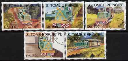 St Thomas & Prince Islands 1993 Railways perf set of 5 very fine cto used, stamps on , stamps on  stamps on railways, stamps on  stamps on 