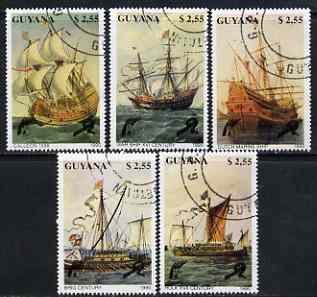 Guyana 1990 Early Sailing Ships perf set of 5 very fine cto used, stamps on , stamps on  stamps on ships