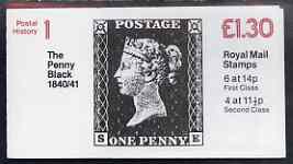Great Britain 1981-85 Postal History series #01 (Penny Black) £1.30 booklet complete with selvedge at left SG FL1A, stamps on postal, stamps on stamp on stamp, stamps on stamponstamp