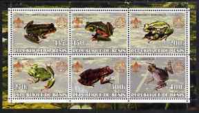 Benin 2002 Frogs & Toads perf sheetlet containing set of 6 values, each with Scouts & Guides Logos unmounted mint, stamps on , stamps on  stamps on scouts, stamps on  stamps on guides, stamps on  stamps on reptiles, stamps on  stamps on frogs, stamps on  stamps on toads