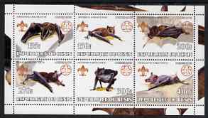 Benin 2002 Bats perf sheetlet containing set of 6 values, each with Scouts & Guides Logos unmounted mint, stamps on scouts, stamps on guides, stamps on bats, stamps on mammals
