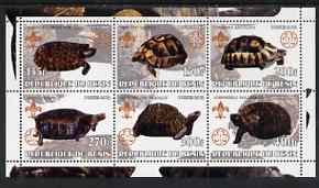 Benin 2002 Turtles perf sheetlet containing set of 6 values, each with Scouts & Guides Logos unmounted mint, stamps on , stamps on  stamps on scouts, stamps on  stamps on guides, stamps on  stamps on reptiles, stamps on  stamps on turtles, stamps on  stamps on tortoises