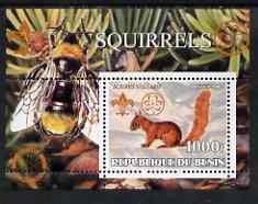 Benin 2002 Squirrels perf s/sheet containing single value with Scouts & Guides Logos plus Rotary Logo and Bee in outer margin, unmounted mint, stamps on , stamps on  stamps on scouts, stamps on  stamps on guides, stamps on  stamps on animals, stamps on  stamps on squirrels, stamps on  stamps on bees, stamps on  stamps on honey, stamps on  stamps on insects, stamps on  stamps on rotary