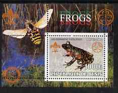 Benin 2002 Frogs perf s/sheet containing single value with Scouts & Guides Logos plus Rotary Logo and Bee in outer margin, unmounted mint, stamps on , stamps on  stamps on scouts, stamps on  stamps on guides, stamps on  stamps on reptiles, stamps on  stamps on frogs, stamps on  stamps on bees, stamps on  stamps on insects, stamps on  stamps on rotary