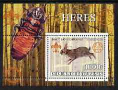 Benin 2002 Rabbits & Hares perf s/sheet containing single value with Scouts & Guides Logos plus Rotary Logo & Insect (Beetle) in outer margin, unmounted mint, stamps on , stamps on  stamps on scouts, stamps on  stamps on guides, stamps on  stamps on animals, stamps on  stamps on rabbits, stamps on  stamps on hares, stamps on  stamps on rotary, stamps on  stamps on insects