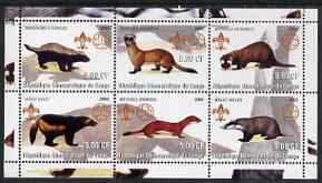 Congo 2002 Martens etc perf sheetlet containing set of 6 values, each with Scouts & Guides Logos unmounted mint