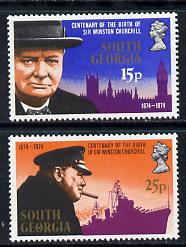 Falkland Islands Dependencies - South Georgia 1974 Churchill Birth Centenary set of 2 unmounted mint, SG 40-41, stamps on churchill, stamps on personalities, stamps on london, stamps on ships, stamps on  ww2 , stamps on 