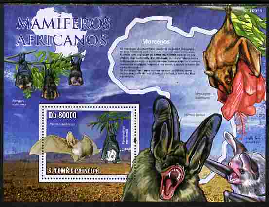St Thomas & Prince Islands 2010 Animals of Africa - Bats perf souvenir sheet unmounted mint , stamps on animals, stamps on mammals, stamps on bats