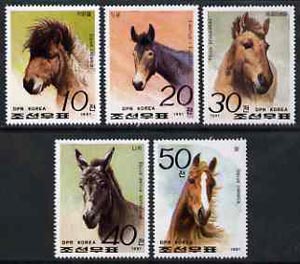 North Korea 1991 Horses perf set of 5 unmounted mint, SG N3083-87, stamps on , stamps on  stamps on horses