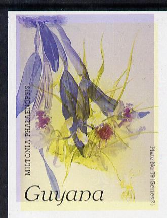 Guyana 1985-89 Orchids Series 2 plate 79 (Sanders Reichenbachia) unmounted mint imperf single in black & yellow colours only with blue & red from another value (plate 72)..., stamps on flowers  orchids