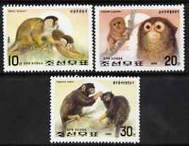 North Korea 1992 Monkeys perf set of 3 unmounted mint, SG N3108-10, stamps on , stamps on  stamps on apes, stamps on  stamps on animals