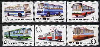 North Korea 1992 Transport complete perf set of 6 unmounted mint, SG N3123-28, stamps on , stamps on  stamps on transport, stamps on  stamps on buses, stamps on  stamps on railways, stamps on  stamps on trams