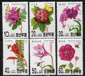 North Korea 1992 Flowers perf set of 6 unmounted mint, SG N3163-68*, stamps on flowers, stamps on orchids, stamps on butterflies, stamps on bees, stamps on insects