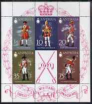 Antigua 1971 Military Uniforms (2nd series) perf m/sheet unmounted mint, SG MS 308, stamps on , stamps on  stamps on militaria, stamps on  stamps on uniforms