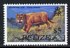 Belize 1974 Puma $5 (from def set) unmounted mint SG 374, stamps on animals, stamps on cats, stamps on puma