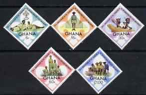 Ghana 1972 65th Anniversary of Boy Scouts Diamond Shaped perf set of 5 unmounted mint, SG 646-50, stamps on scouts