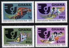 Ghana 1975 International Women's Year perf set of 4 unmounted mint, SG 744-47, stamps on , stamps on  stamps on women, stamps on  stamps on tractors, stamps on  stamps on cocoa, stamps on  stamps on microscopes, stamps on  stamps on , stamps on  stamps on chemistry