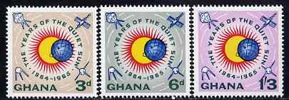 Ghana 1964 International Quiet Sun Year set of 3 in issued colours unmounted mint, SG 332-34, stamps on , stamps on  stamps on space, stamps on  stamps on weather, stamps on  stamps on science, stamps on  stamps on environment