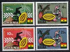 Ghana 1968 Cocoa research perf set of 4 unmounted mint, SG 501-504, stamps on cocoa, stamps on food, stamps on drink, stamps on microscopes, stamps on , stamps on chemistry