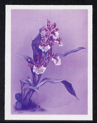 Guyana 1985-89 Orchids Series 2 plate 73 (Sanders' Reichenbachia) unmounted mint imperf progressive proof in blue & red only, stamps on flowers  orchids