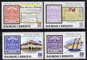 Samoa 1977 Stamp Centenary set of 4 unmounted mint, SG 488-91, stamps on , stamps on  stamps on stamp on stamp, stamps on  stamps on post offices, stamps on  stamps on ships, stamps on  stamps on stamponstamp