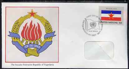 United Nations (NY) 1980 Flags of Member Nations #1 (Yugoslavia) on illustrated cover with special first day cancel, stamps on flags