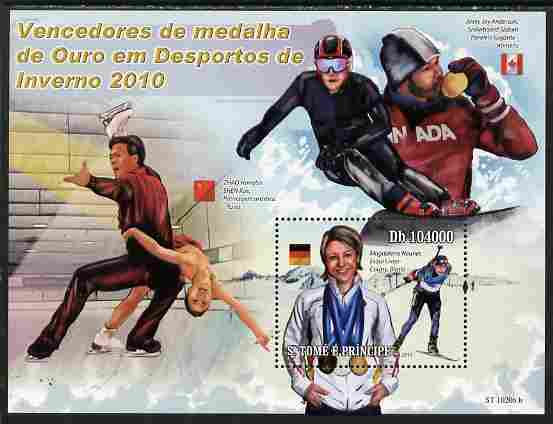 St Thomas & Prince Islands 2010 Winter Sports perf souvenir sheet unmounted mint , stamps on , stamps on  stamps on sport, stamps on  stamps on skiing, stamps on  stamps on ice skating, stamps on  stamps on 