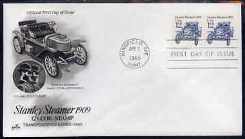 United States 1985-93 Transport - Stanley Steamer 1909 12c on illustrated cover with first day cancel, SG 2166, stamps on transport, stamps on cars