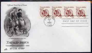 United States 1985-93 Transport - Tricycle 1880's 6c on illustrated cover with first day cancel, SG 2158, stamps on , stamps on  stamps on transport, stamps on  stamps on bicycles