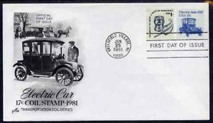 United States 1981-91 Transport - Electric Auto 17c on illustrated cover with first day cancel, SG 1877, stamps on , stamps on  stamps on transport, stamps on  stamps on horses