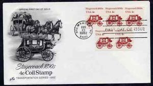 United States 1981-91 Transport - Stagecoach 4c on illustrated cover with first day cancel, SG 1868, stamps on transport, stamps on horses