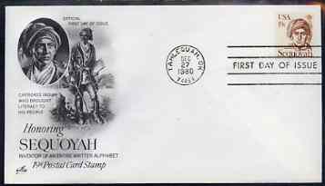 United States 1980-88 Great Americans - Sequoyah (Indian scholar)19c on illustrated cover with first day cancel, SG 1827, stamps on personalities, stamps on indians, stamps on americana, stamps on writing, stamps on wild west