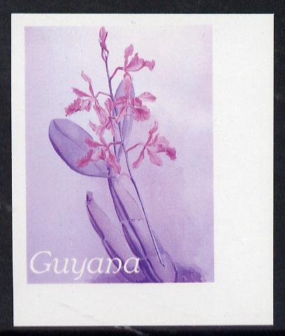 Guyana 1985-89 Orchids Series 2 plate 59 (Sanders Reichenbachia) unmounted mint imperf progressive proof in blue & red only, stamps on flowers  orchids