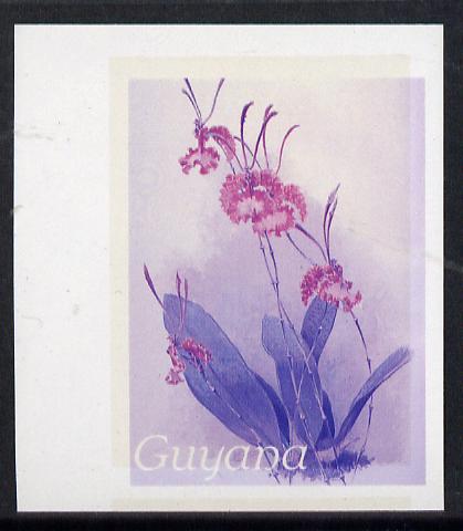 Guyana 1985-89 Orchids Series 2 plate 84 (Sanders Reichenbachia) unmounted mint imperf progressive proof in blue & red only, stamps on flowers  orchids