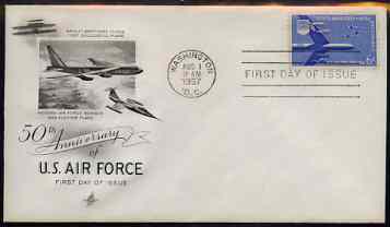 United States 1957 50th Anniversary of US Air Force on illustrated cover with first day cancel, SG A1097, stamps on aviation, stamps on boeing, stamps on b-52