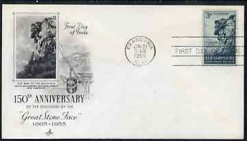 United States 1955 'The Old Man of the Mountain' 3c on illustrated cover with first day cancel, SG 1070, stamps on , stamps on  stamps on rocks, stamps on  stamps on mountains, stamps on  stamps on minerals