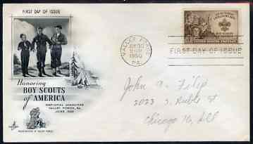 United States 1950 American Boy Scouts on illustrated cover with first day cancel, SG 992, stamps on scouts