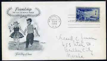 United States 1956 Childrens Friendship on illustrated cover with first day cancel, SG 1087, stamps on children, stamps on keys