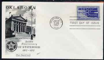 United States 1957 50th Anniversary of Oklahoma Statehood on illustrated cover with first day cancel, SG 1094, stamps on , stamps on  stamps on arrows, stamps on  stamps on nuclear, stamps on  stamps on atomics, stamps on  stamps on science, stamps on  stamps on constitutions