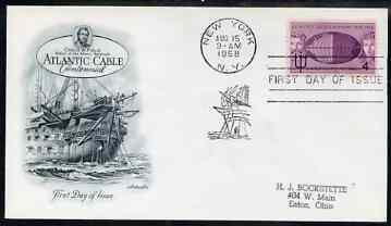 United States 1958 Centenary of Atlantic Cable on illustrated cover with first day cancel, SG 1111, stamps on , stamps on  stamps on cables, stamps on  stamps on ships, stamps on  stamps on neptune, stamps on  stamps on mermaids