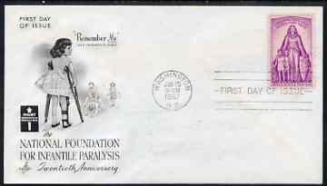 United States 1957 Infantile Paralysis Relief Campaign on illustrated cover with first day cancel, SG 1089, stamps on , stamps on  stamps on medical, stamps on  stamps on children, stamps on  stamps on disabled, stamps on  stamps on diseases