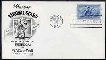 United States 1953 National Guard on illustrated cover with first day cancel, SG 1014, stamps on militaria