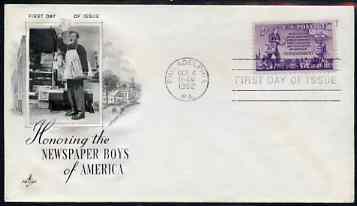 United States 1952 Newspaperboys Commemoration on illustrated cover with first day cancel, SG 1012, stamps on newspapers