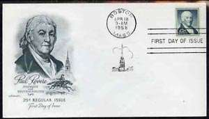 United States 1954-65 Paul Revere 25c def on illustrated cover with first day cancel, SG 1048, stamps on personalities, stamps on horses, stamps on americana, stamps on jewellry