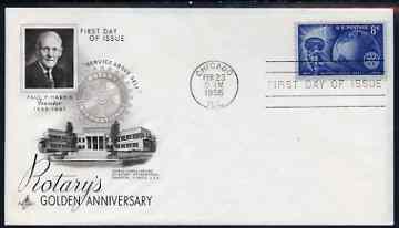 United States 1955 50th Anniversary of Rotary International on illustrated cover with first day cancel, SG 1068, stamps on rotary