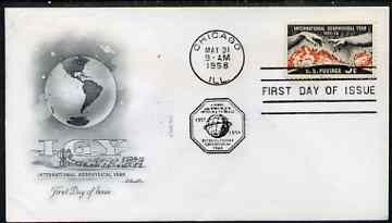 United States 1958 International Geophysical Year on illustrated cover with first day cancel, SG 1106, stamps on weather, stamps on sun, stamps on astrology, stamps on minerals