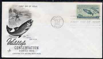 United States 1956 Wild Life Conservation on illustrated cover with first day cancel, SG 1081, stamps on , stamps on  stamps on fish, stamps on  stamps on salmon, stamps on  stamps on environment