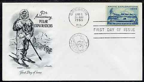United States 1959 Artic Explorations & USS Nautilus on illustrated cover with first day cancel, SG 1127, stamps on polar, stamps on submarines, stamps on explorers, stamps on nuclear, stamps on ships